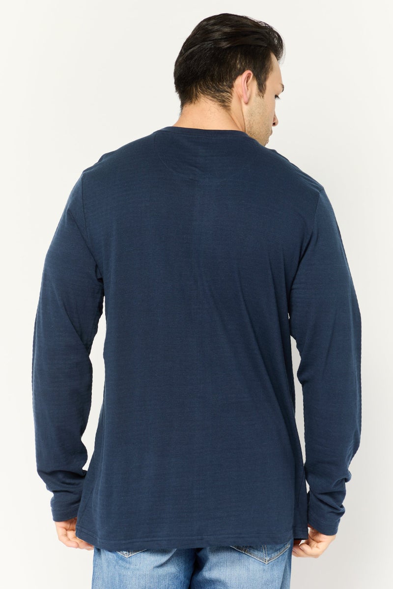 Company Eighty One Men Crew Neck Long Sleeve Textured T-Shirt, Navy - Image 4